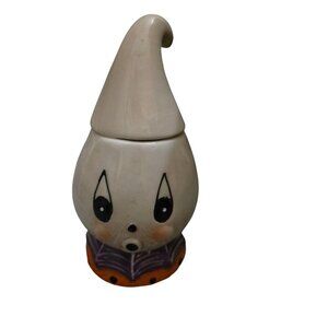 NWT Johanna Parker Halloween Gus the Ghost Ceramic Cookie Jar Canister Folk Art